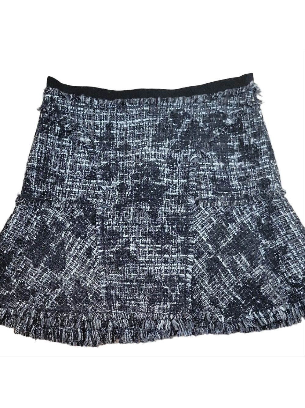 Rebecca Taylor Flocked Flounce Black and Gray Tweed Skirt Size 6 EUC
